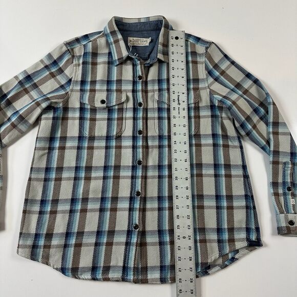 Outerknown Blanket Shirt Womens M/L Brown Blue Plaid Heavy Twill Organic Cotton - Picture 6 of 8